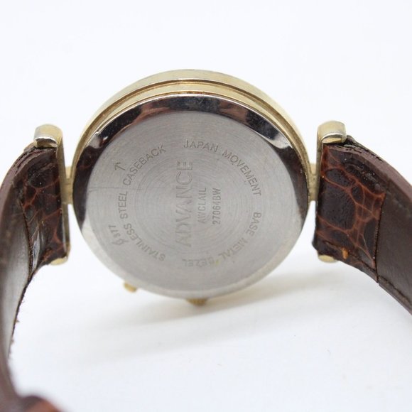 Vintage Advance Watch Womens Gold Tone Stainless Steel Brown Leather Band - Picture 7 of 7